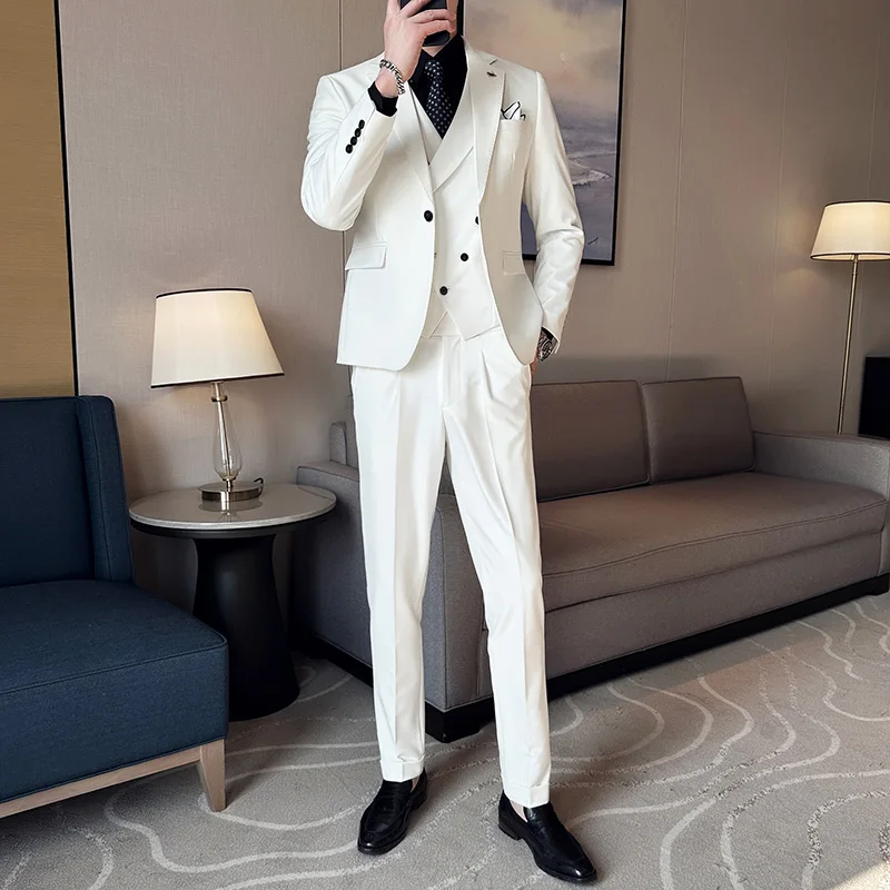 (Švarkas+Liemenė+Ziajać) Naujausias Dizaino vyriški Verslo High-end Paprastas Kostiumas Mados Jaunikis Vestuvių Etape Suknelė Vyras Slim Fit Socialinės Kostiumai